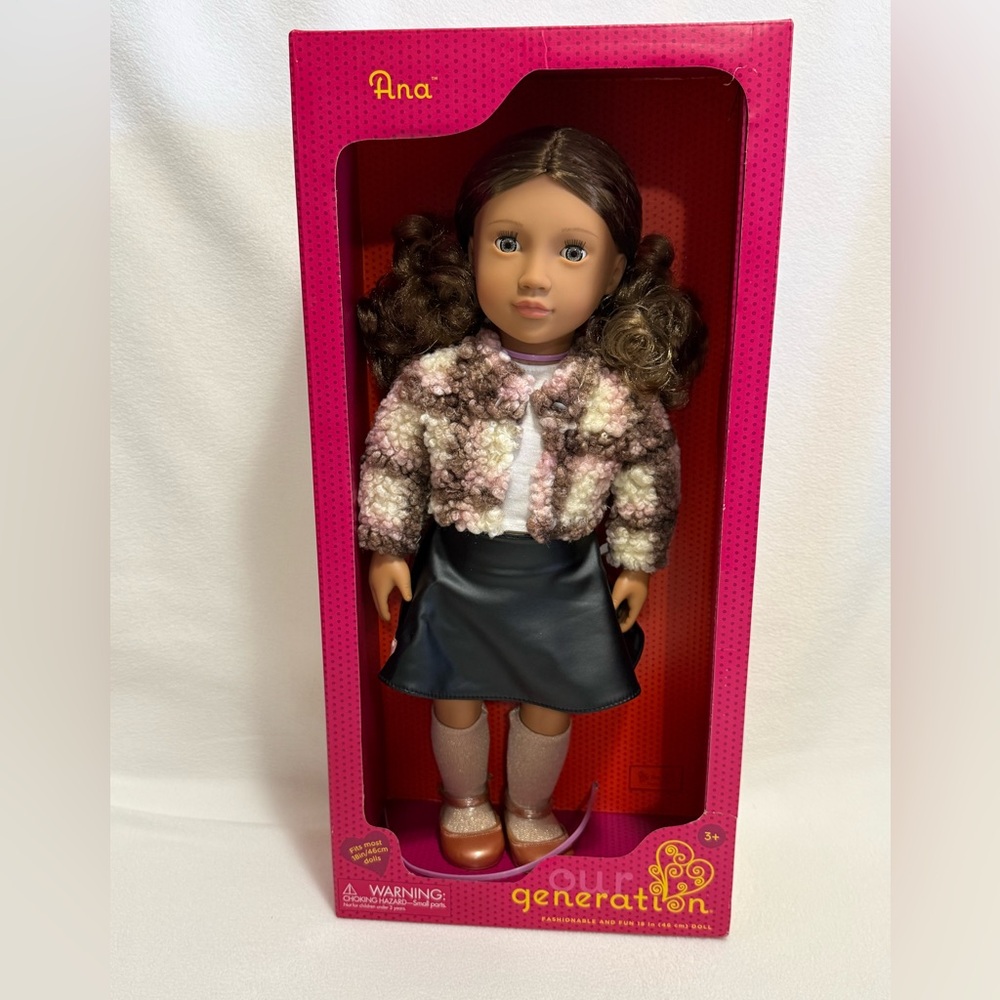 Our Generation Ana 18" Doll in Faux Shearling Jacket/Faux Leather Skirt | New